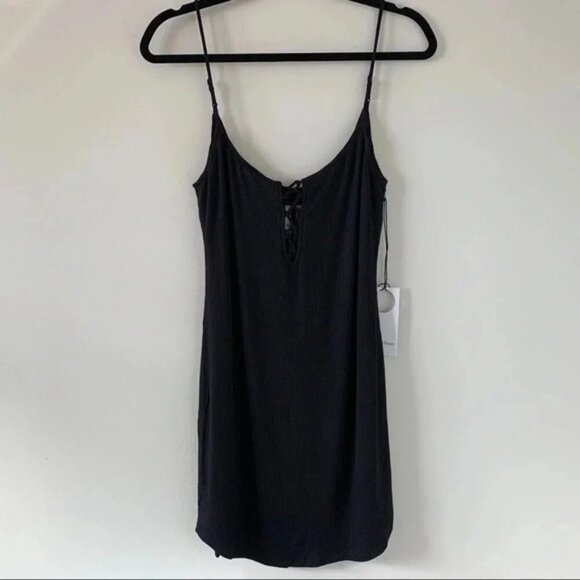 Revolve Privacy Please Terry Mini Dress Lace Up Ribbed knit Black Size XS - Picture 4 of 16